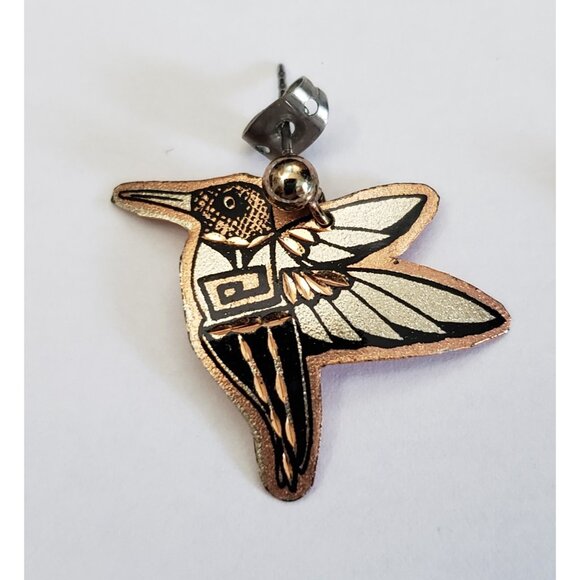 Pierced Earrings Hummingbird Copper Tone Dangle Vintage - Picture 2 of 3